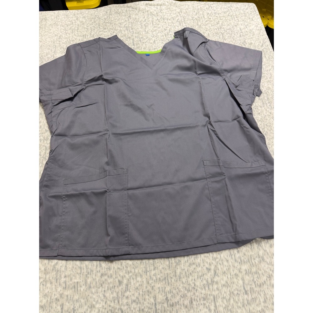 Landau CareFlex Womens Scrub Top 3XL Gray V-Neck Stretch Modern Fit 2Pocket NWOT